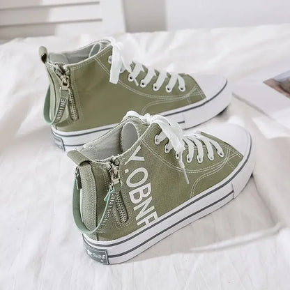 Zipper Breathable Fabric Casual Canvas Sneakers