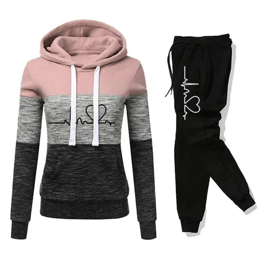 Tracksuit Hooded Sweatshirt+Sweatpants Warm High Quality Casual Pants Set