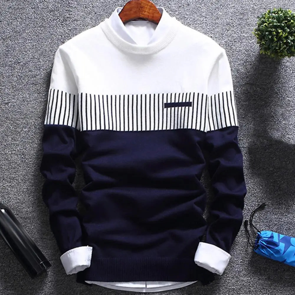 Pullover Color Block Patchwork O Neck Long Sleeve Knitted Sweater For Men