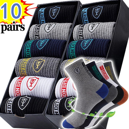 10 Pairs Breathable Cotton Sports Men Socks