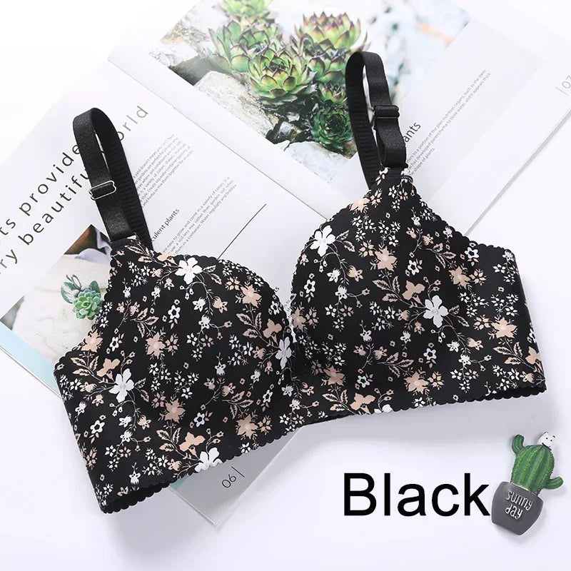 Floral Print Seamless Push Up Bras One-Piece Underwear