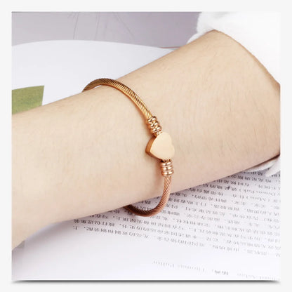 HNSP Stainless Steel Cable Heart Bracelet Bangle