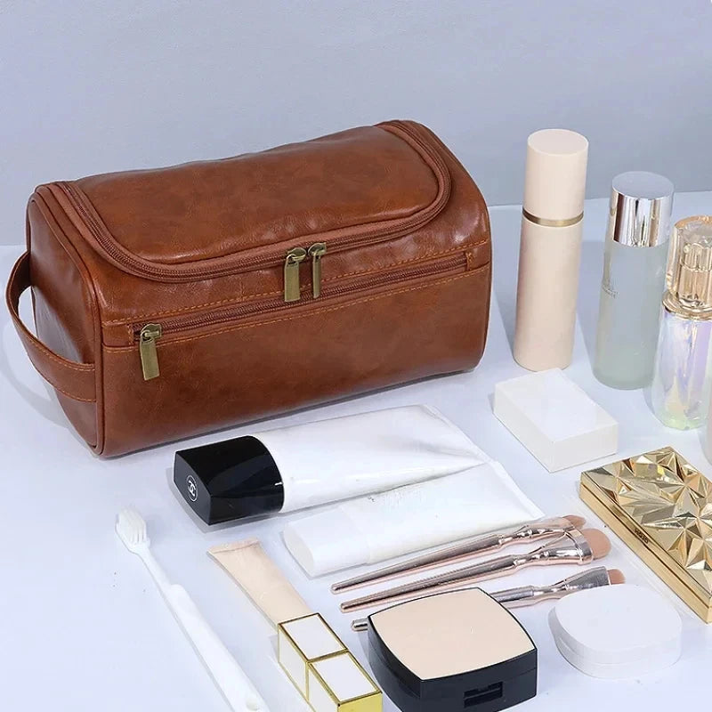 Leather Toiletry Dopp Kit Cosmetic Bag for traveling