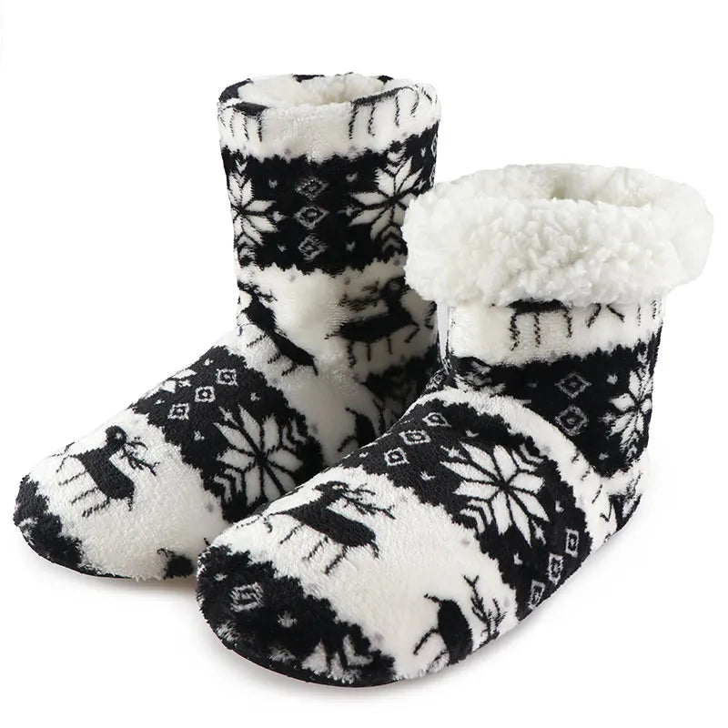 Woman Home Socks Christmas Elk Indoor Shoes Warm Anti-Skid Sole