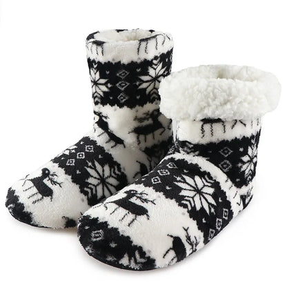 Woman Home Socks Christmas Elk Indoor Shoes Warm Anti-Skid Sole