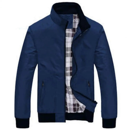 Solid Color Stand Collar Pockets Casual Long Sleeve Elastic Cuff Spring Jacket for Daily Wear