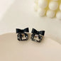 Black White Women Statement Stud Earrings Fabric Lace Bow Drop Earrings