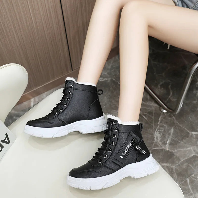 Casual High Top Winter Plush Lined Warm Thick Lace-up Shoes