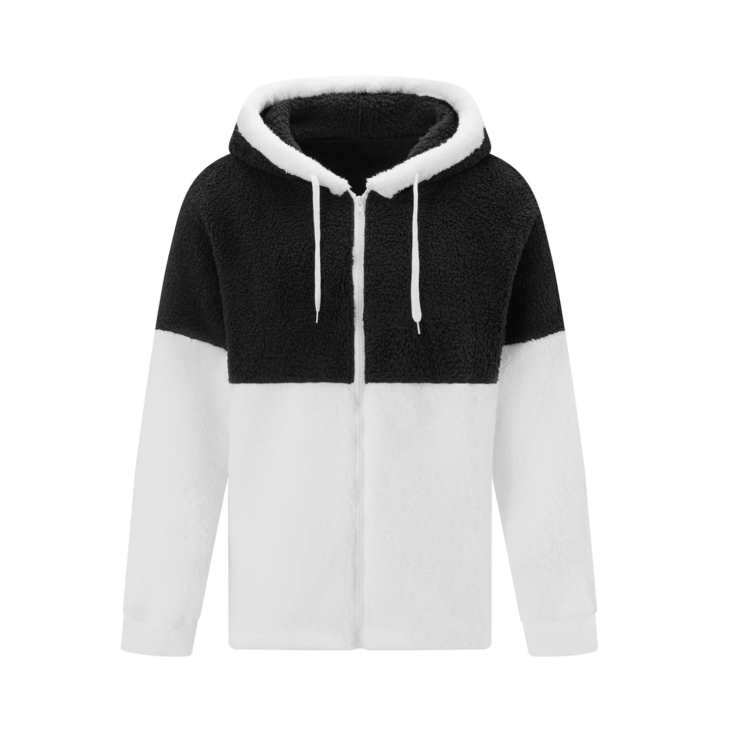 Men Plush Hoodie Casual Lightweight Contrast Color Long Sleeve Zip up Sweatshirt