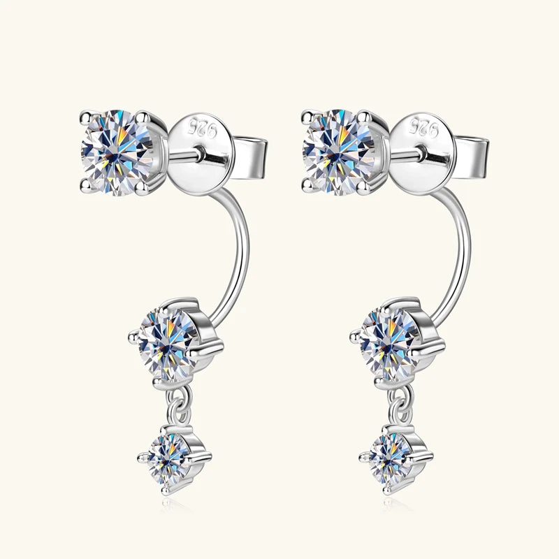 Drop Earrings 925 Sterling Silver 2 in 1 Desgin Stud Earring