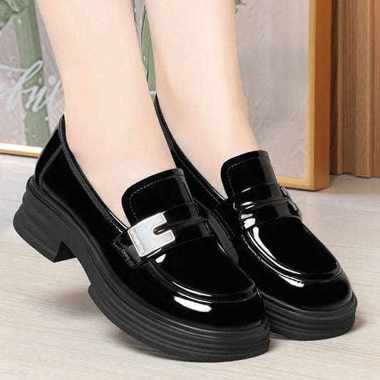 Chunky Loafers Slip On Black Single casual Fashion Girls Thick Sole