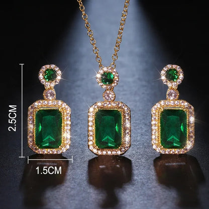 Emerald Color Earring Necklace Rings Set