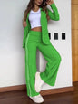 Lapel No Buckle Blazer Casual Striped Side Split Straight Trousers Two Piece Set Woman