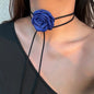 Romantic Gothic Big Rose Flower Clavicle Necklace Adjustable Rope Choker