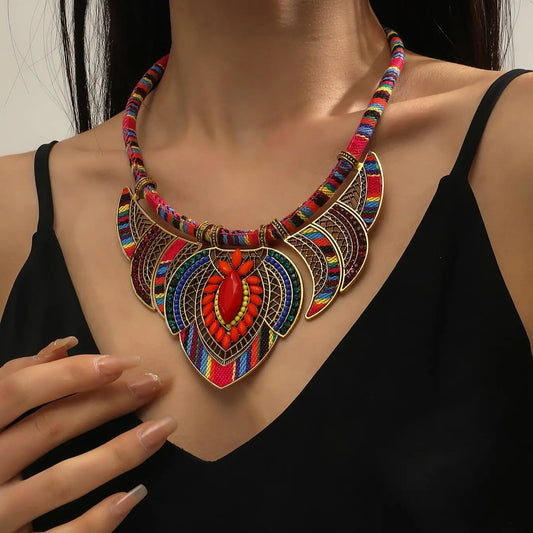 Bohemian National Wind Retro Line Type Crystal Necklace