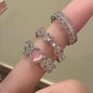 2PCS Crystal Crown Adjustable Ring