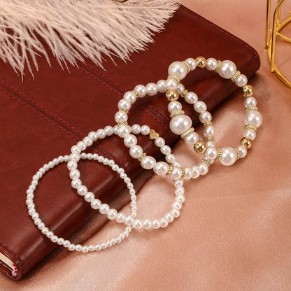 4Pcs/Set Heart White Color Pearl Bracelets Set