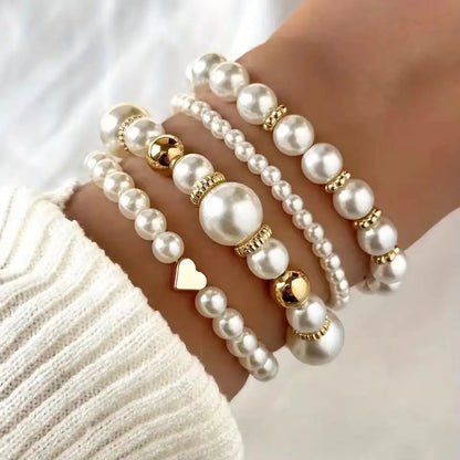 4Pcs/Set Heart White Color Pearl Bracelets Set