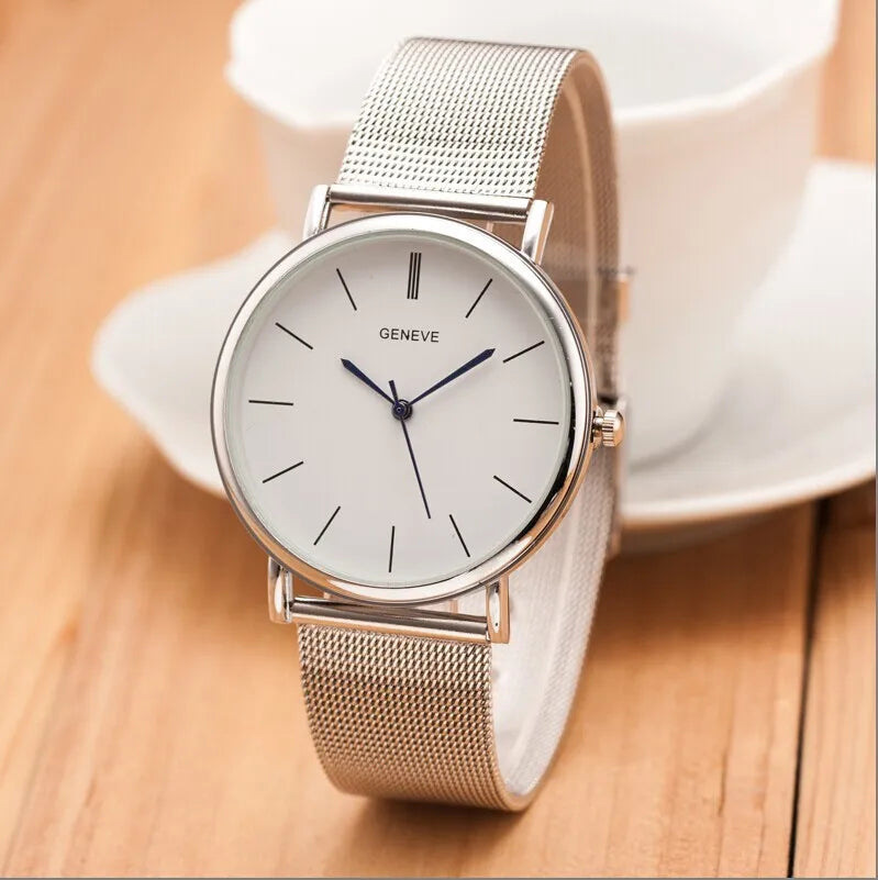 Casual Geneva Quartz Watch Metal Mesh Stainless Steel