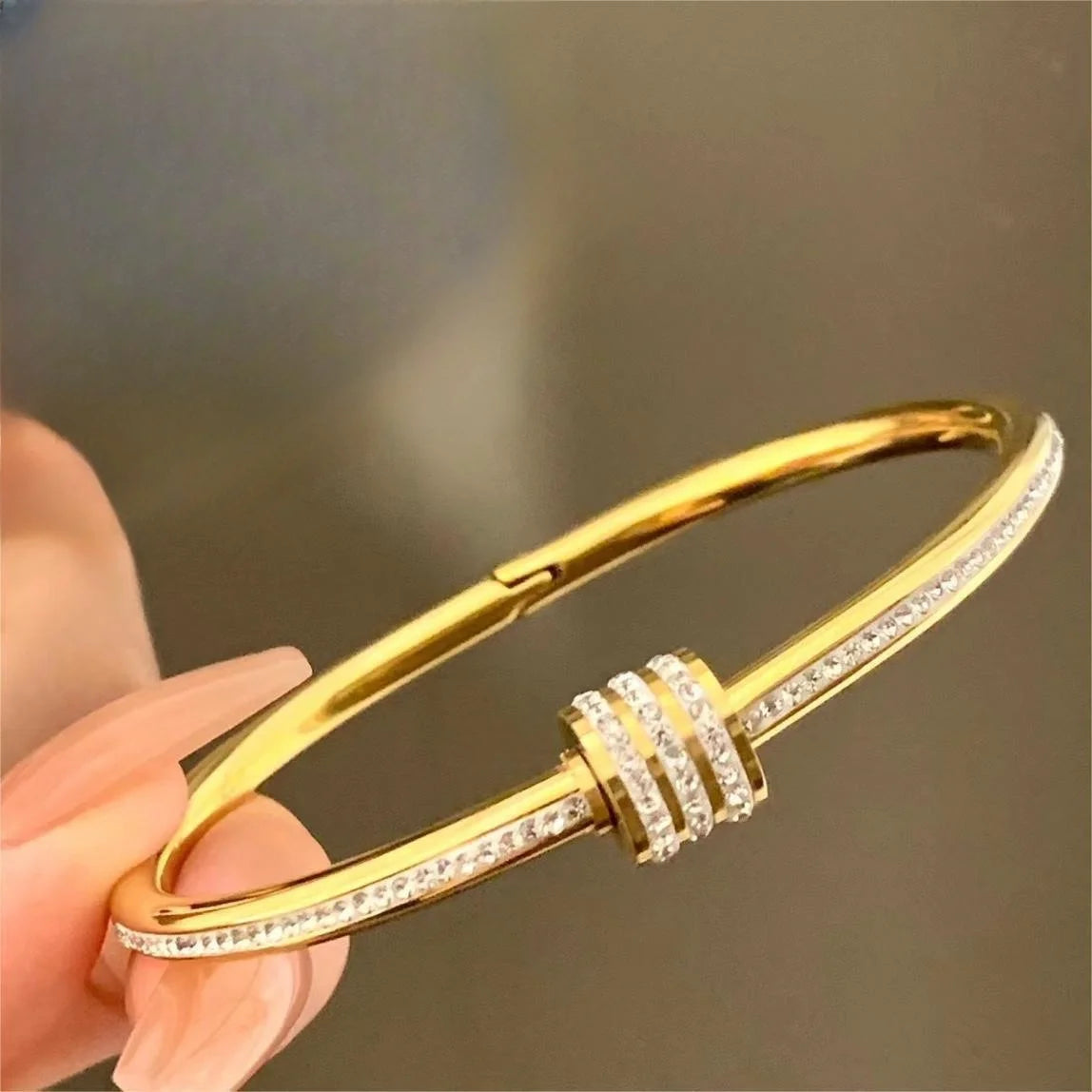 Titanium Steel Gold Silver Color Bangles Waterproof Jewelry Luxury Sparkling Zircon Bracelet Bangle