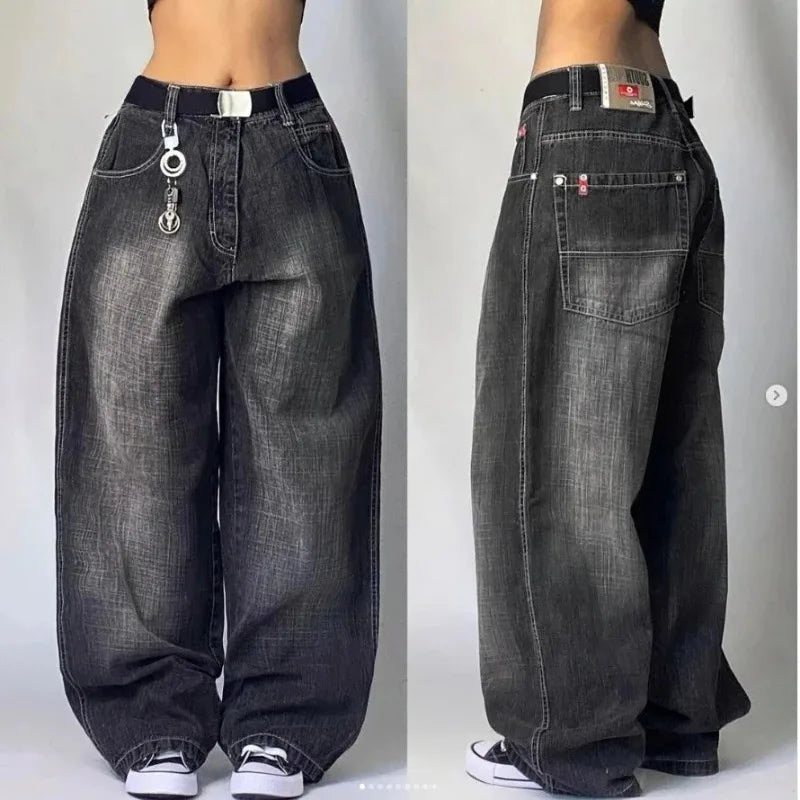 American New Washed Baggy Jeans Men And Women Y2K High CasualFashion Retro Punk High Waist Wide Trousers