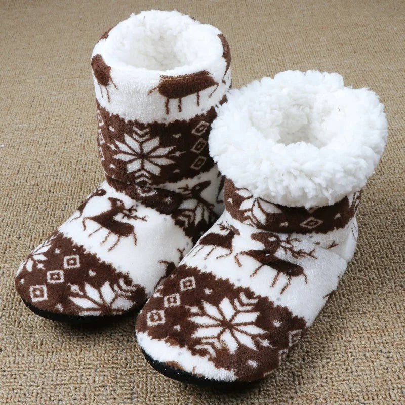 Woman Home Socks Christmas Elk Indoor Shoes Warm Anti-Skid Sole