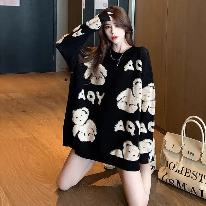 Oversized Knitted Sweater Dresses Loose Fashion Pullovers