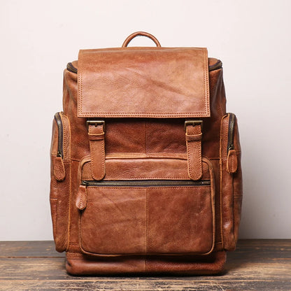 Cowhide Men's Vintage Brown Leather Casual Travel Backpack