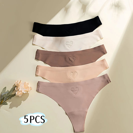 5 PCS Ice Silk Traceless Love Hollow-out Underwear