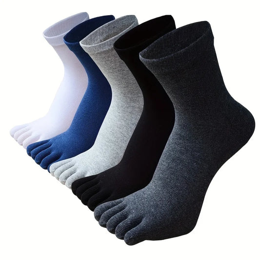 5 pairs of men's solid color five finger cotton socks