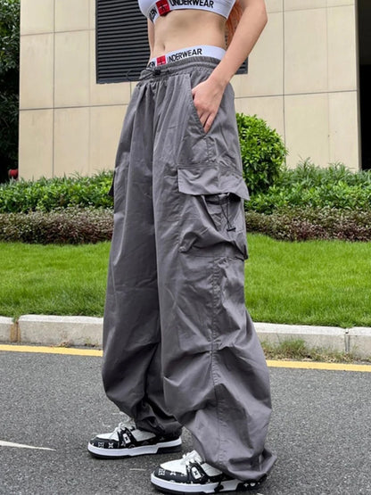 Parachute Black Oversize Pockets Wide Leg Baggy Casual Cargo Sweatpants