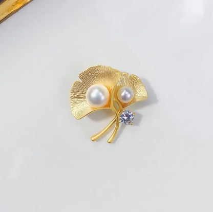 Golden Tulip Flower Imitation Pearl Brooch