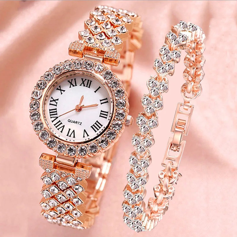 Bracelet Watches for women 2pcs Set Rose Gold