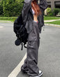 Parachute Black Oversize Pockets Wide Leg Baggy Casual Cargo Sweatpants