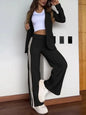 Lapel No Buckle Blazer Casual Striped Side Split Straight Trousers Two Piece Set Woman