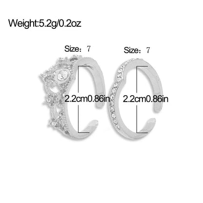 2PCS Crystal Crown Adjustable Ring