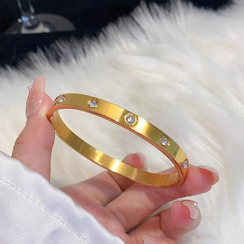 Titanium Steel Gold Silver Color Bangles Waterproof Jewelry Luxury Sparkling Zircon Bracelet Bangle