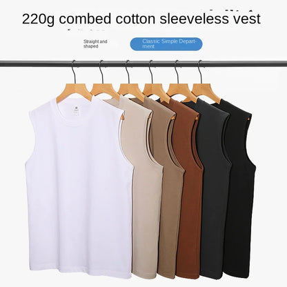 Heavy Pure Cotton Men's Sleeveless  Solid Color vests