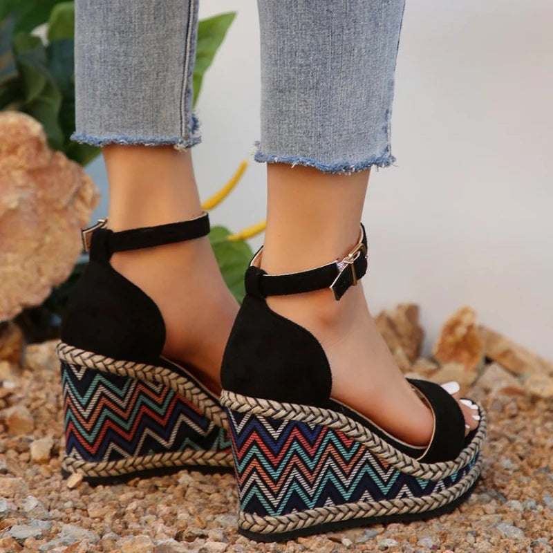 European and American Simple Ethnic Style Slope Heel Sandals