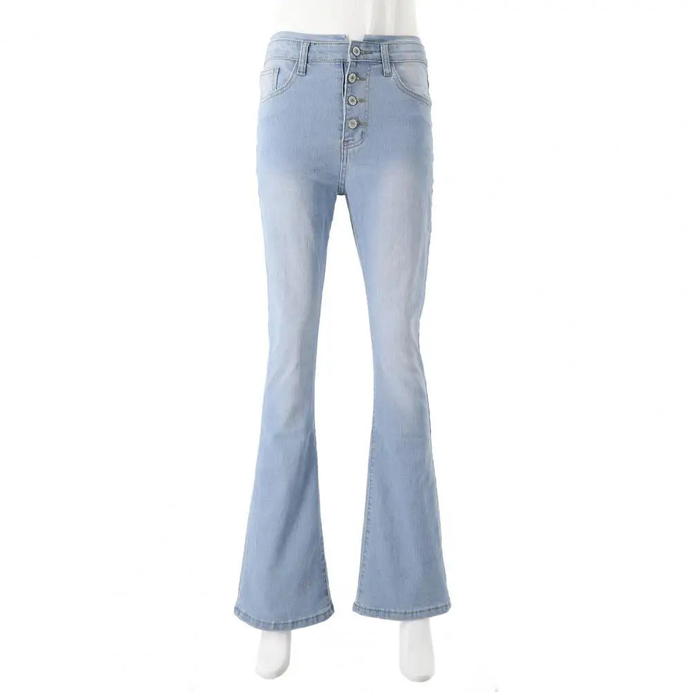 High Waist Flared Hem Women's Jeans with Gradient Color Bell-bottomed Pants