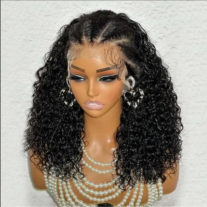 Soft 26“ Long Black Kinky Curly 180Density Synthetic Lace Front Wig For African Women Babyhair Heat Resistant Preplucked Daily