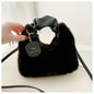 Women Faux Fur Plush Handbags Ruched Handle