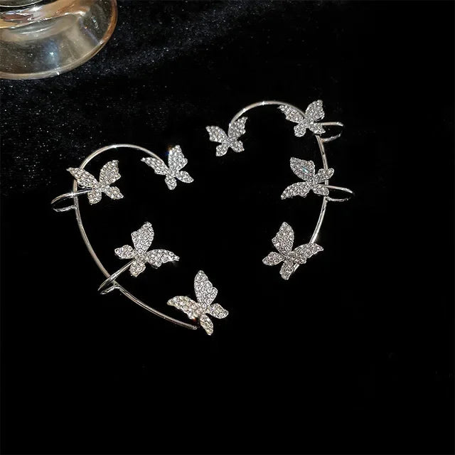 Silver Plated Metal Butterfly Ear Clips Without Piercing