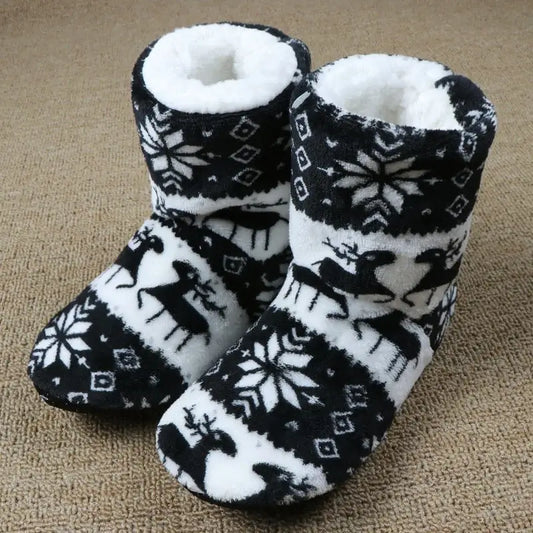 Woman Home Socks Christmas Elk Indoor Shoes Warm Anti-Skid Sole